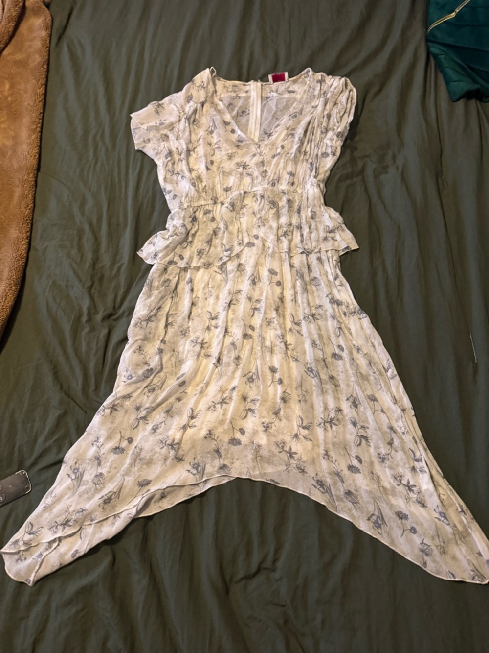 Wrap London Cream Floral Asymmetrical Midi Dress